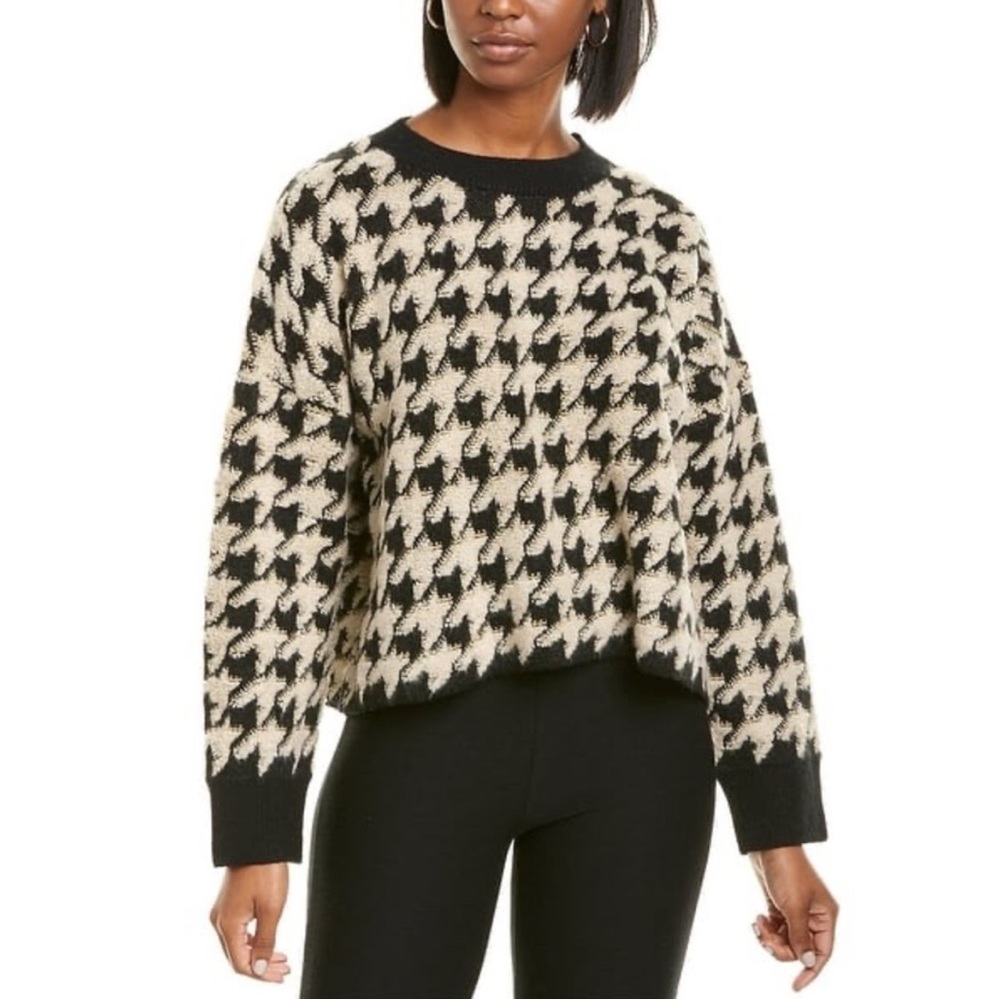 Max Studio Jacquard Large Houndstooth Plaid Checkered Print Sweater size S